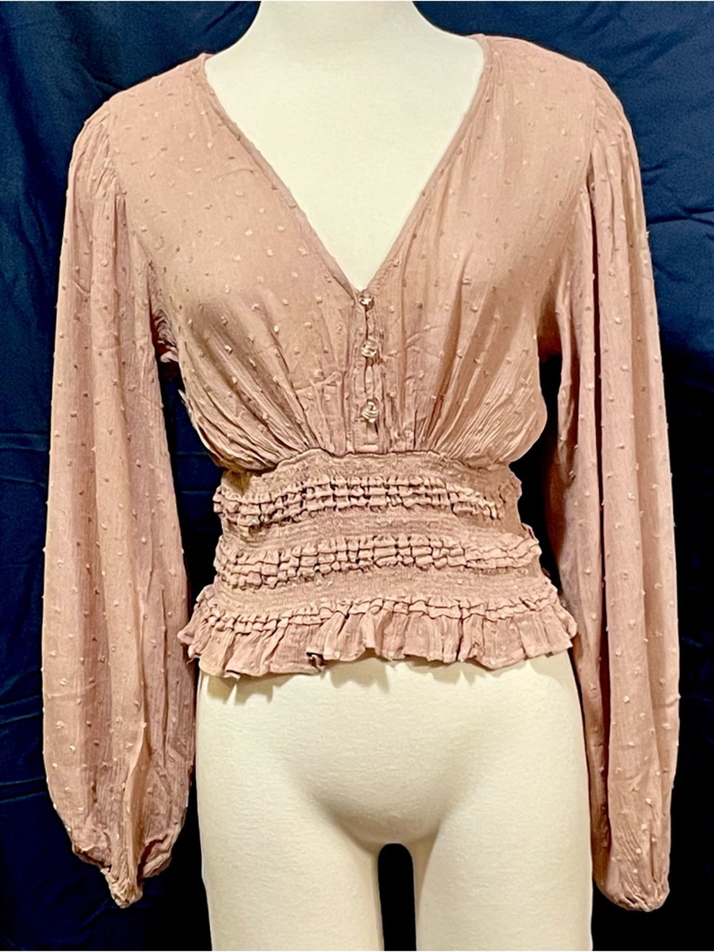 Mustard Seed Dusty Rose Smocked Peplum Blouse